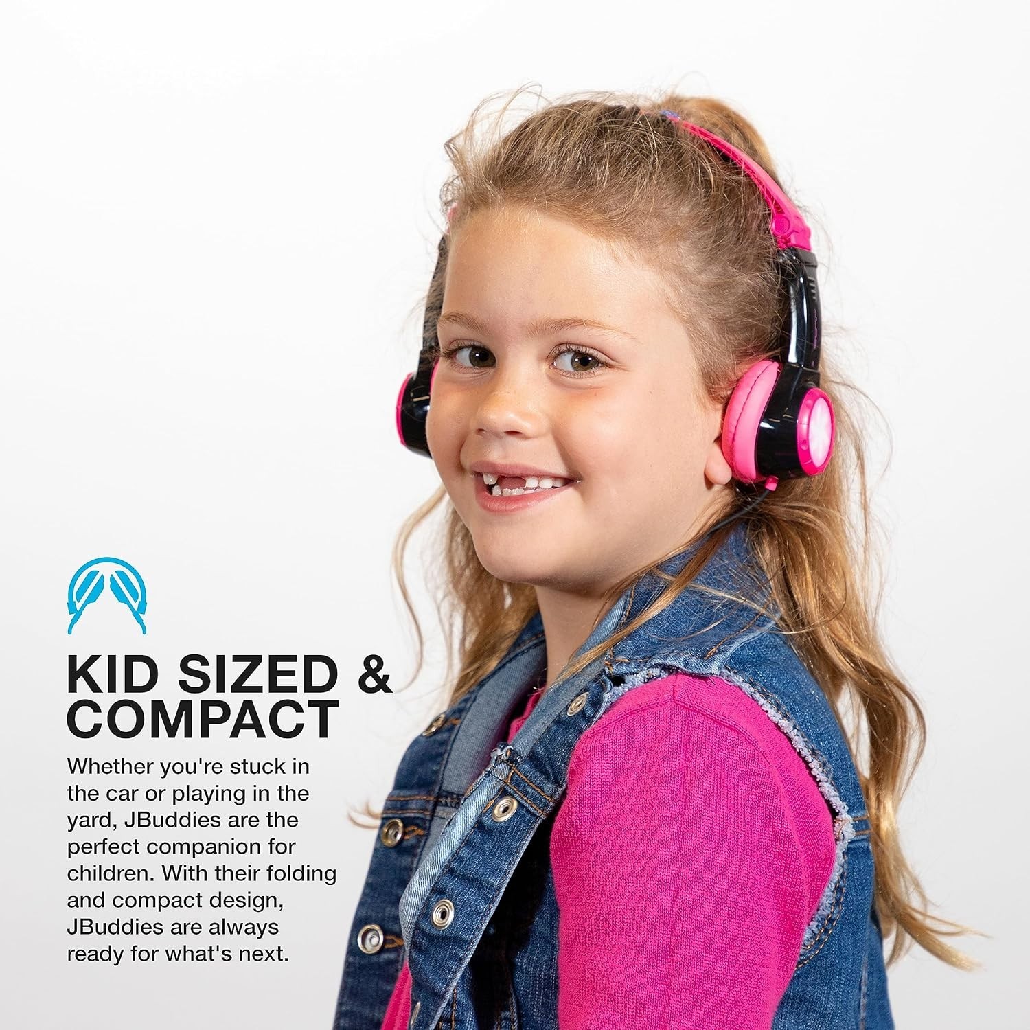 JLab JBuddies Kids headphones with volume limit, black, foldable (Black/Pink) - Imagen 4