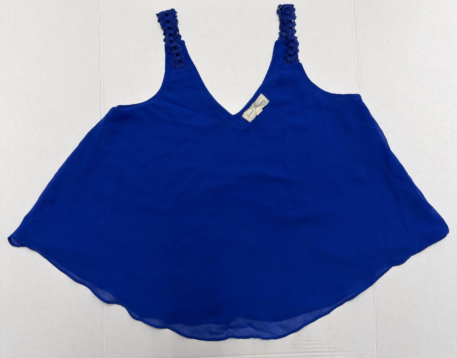 Sweet Journey Blouse Women’s Large Blue Crochet Sleeveless Tank Top Casual