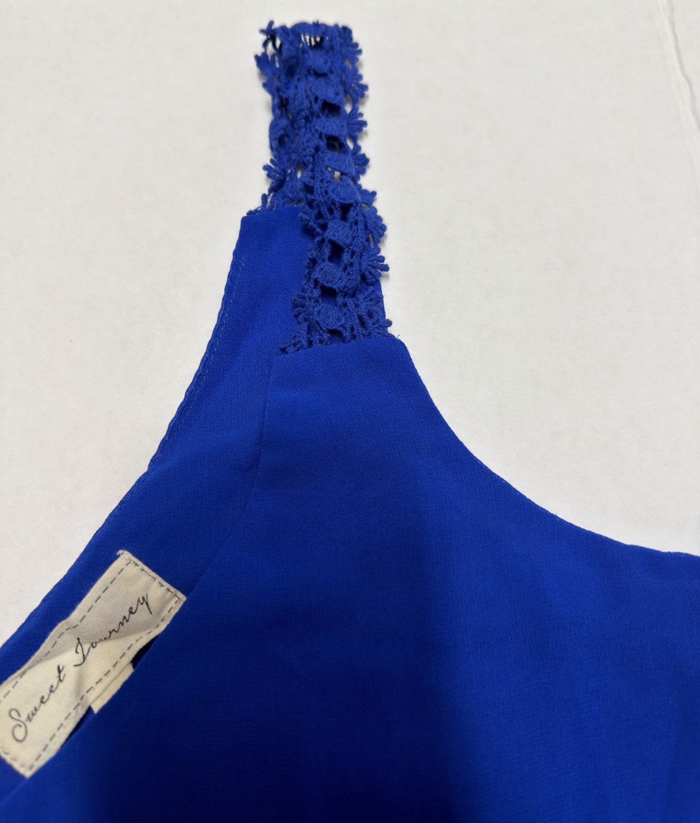 Sweet Journey Blouse Women's Large Blue Crochet Sleeveless Tank Top Casual - Imagen 3