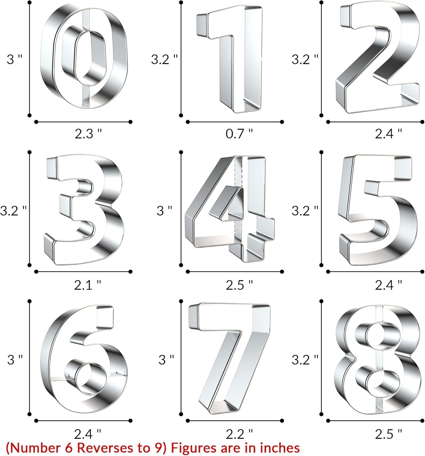 9PCS Number Cookie Cutters Set, Birthday Numbers 0-8(6 9PCS-Number(3 inches) - Imagen 3