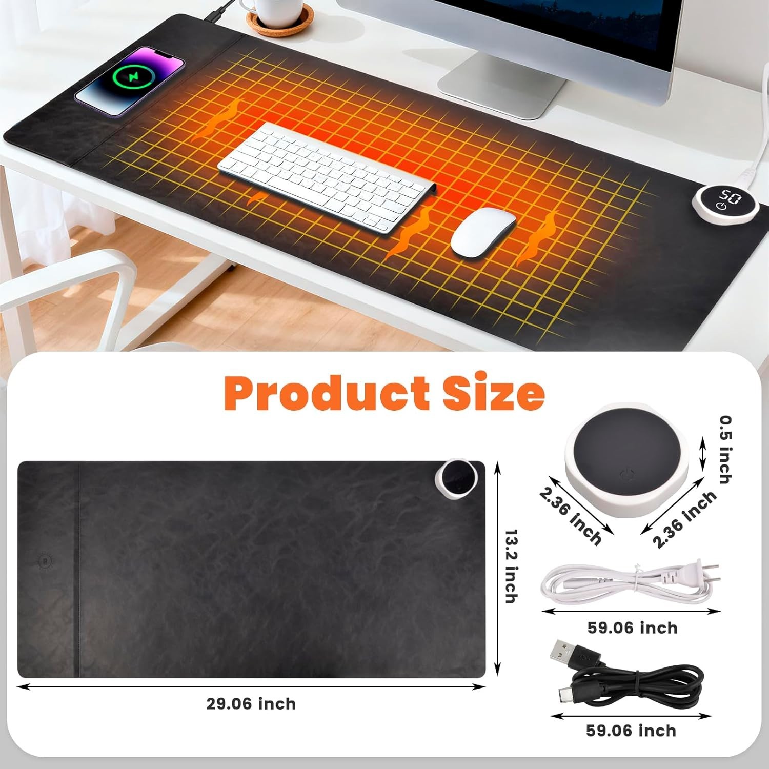 Heated Desk Mouse Pad Mat – Wireless Charging 15W Large Warm Mouse Pad. NEW!!!!