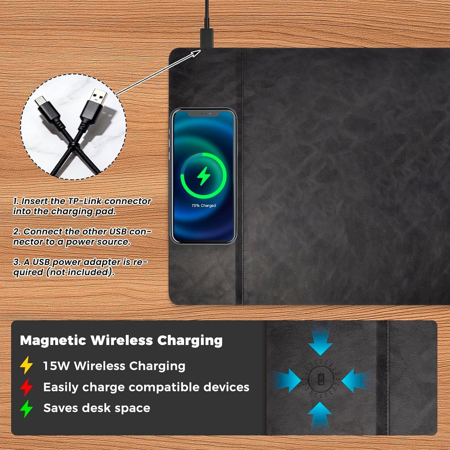Heated Desk Mouse Pad Mat - Wireless Charging 15W Large Warm Mouse Pad. NEW!!!! - Imagen 3