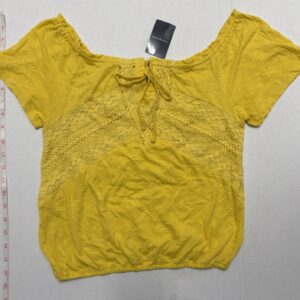 Lucky Brand Top Shirt Women XS Yellow Wrap Front Tie Short Sleeve Casual Boho
