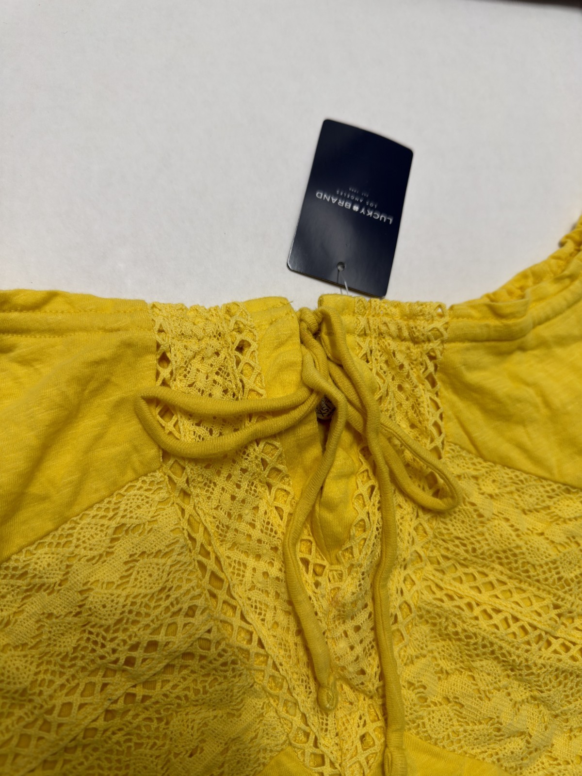 Lucky Brand Top Shirt Women XS Yellow Wrap Front Tie Short Sleeve Casual Boho
