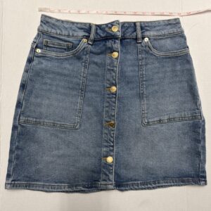 Michael Kors Womens Denim Gold Button Front Midi Skirt Size 6