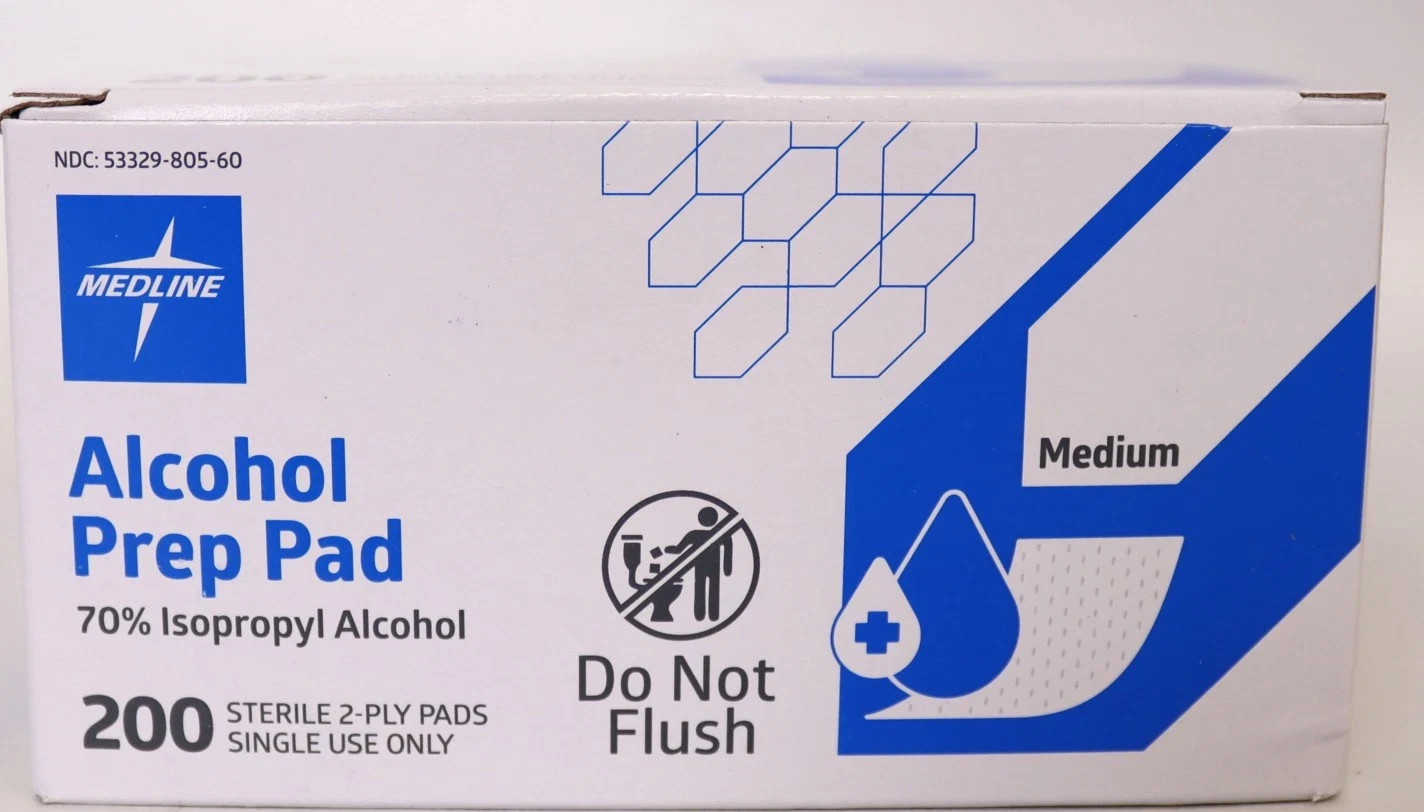 Medline Alcohol 200 Prep Pads Sterile 2-Ply Medium 70% Isopropyl Alcohol