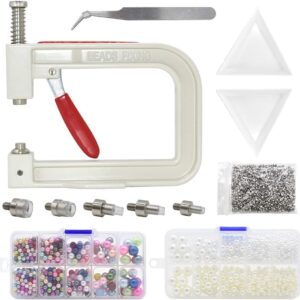 Pearl Setting Machine, Pearl Hand Press Tools with White Pearl Beads, Rivet S...