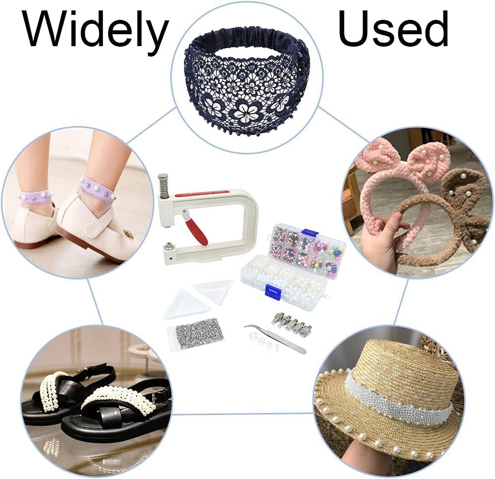 Pearl Setting Machine, Pearl Hand Press Tools with White Pearl Beads, Rivet S... - Imagen 3