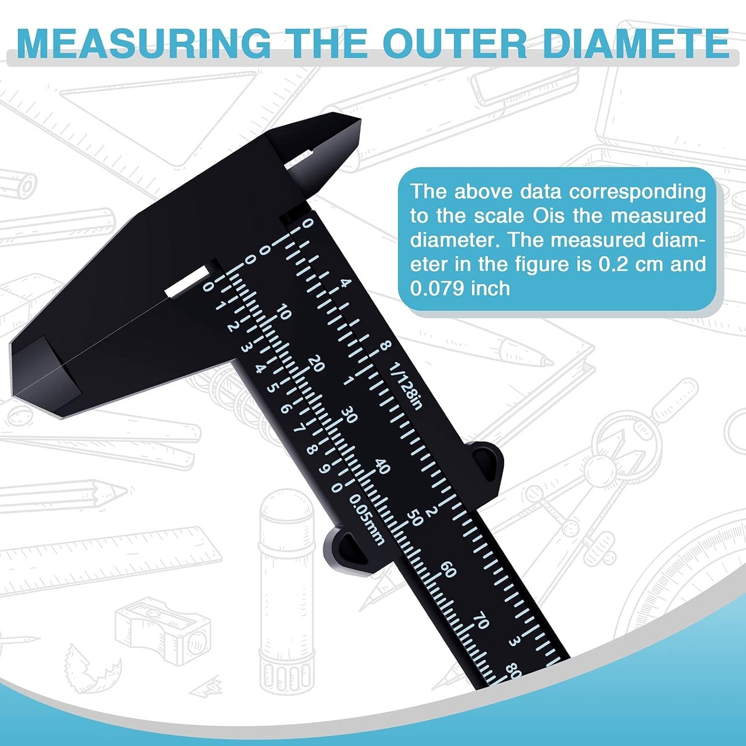 Vernier Caliper, 150mm 0.5mm High Accuracy Non Digital Caliper, Plastic Double - Imagen 3