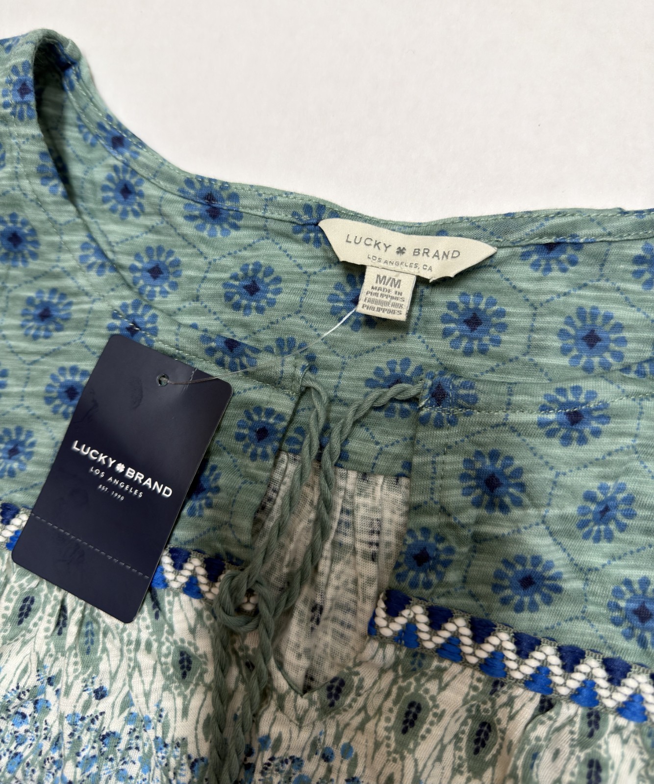 Lucky Brand Floral Blouse Top Womens Medium Blue & Green Sleeveless