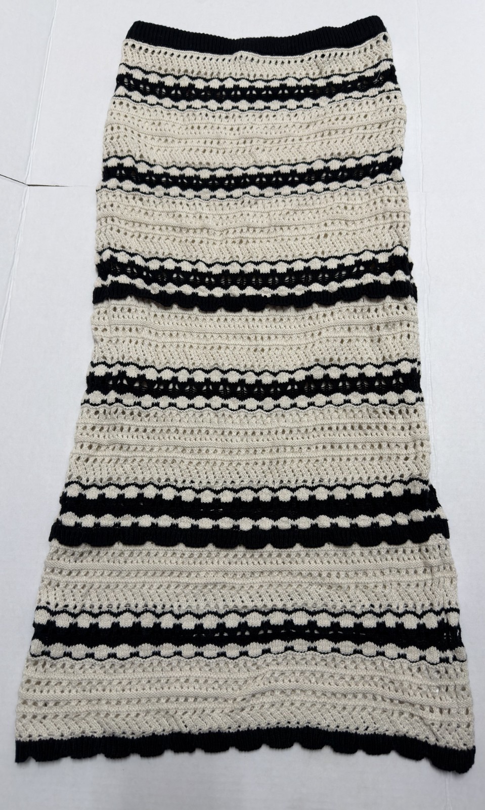 Sincerely Jules Crochet Knit Midi Skirt Striped Small Black Cream Boho Chic NEW