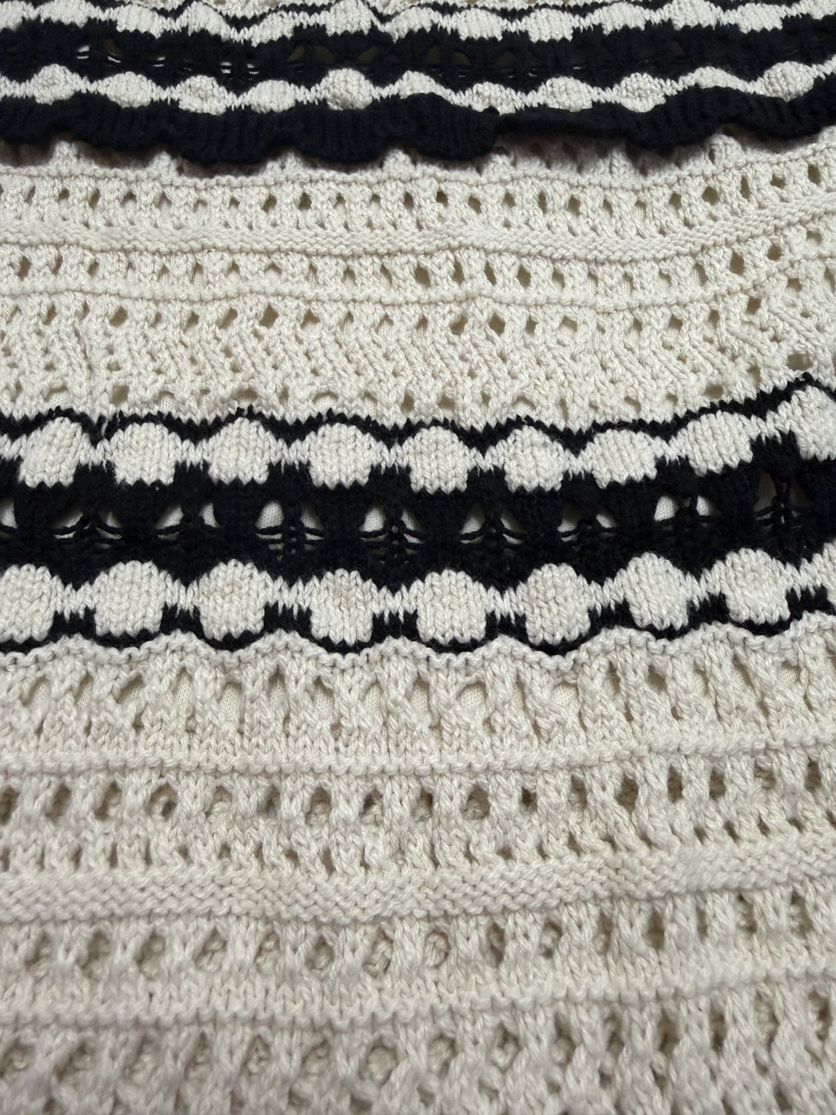 Sincerely Jules Crochet Knit Midi Skirt Striped Small Black Cream Boho Chic NEW - Imagen 3