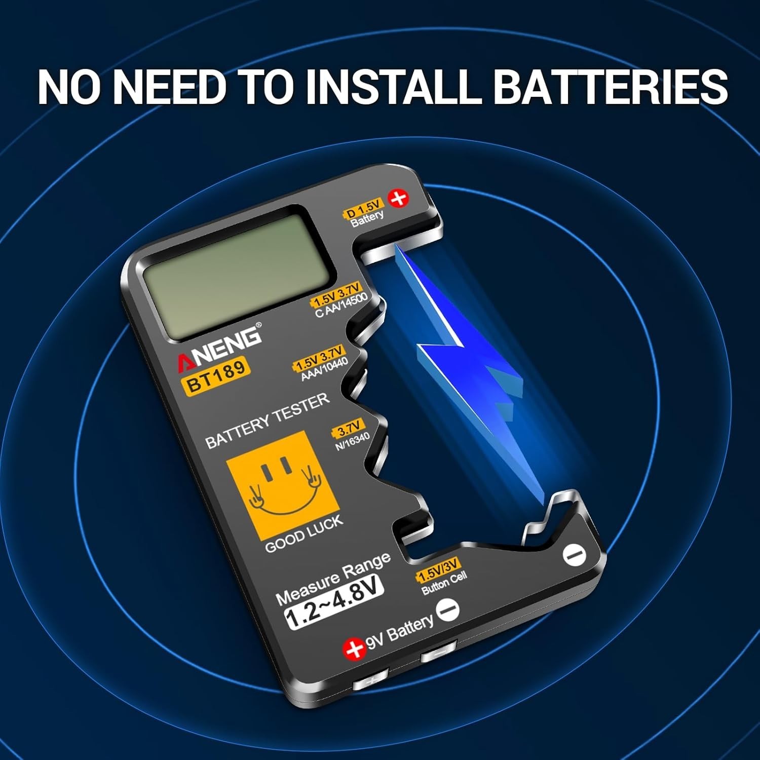 ANENG BT189 Battery Tester for AAA,AA,C,D,9V,F,6F22,1.5V/3V Button Batteries,LCD