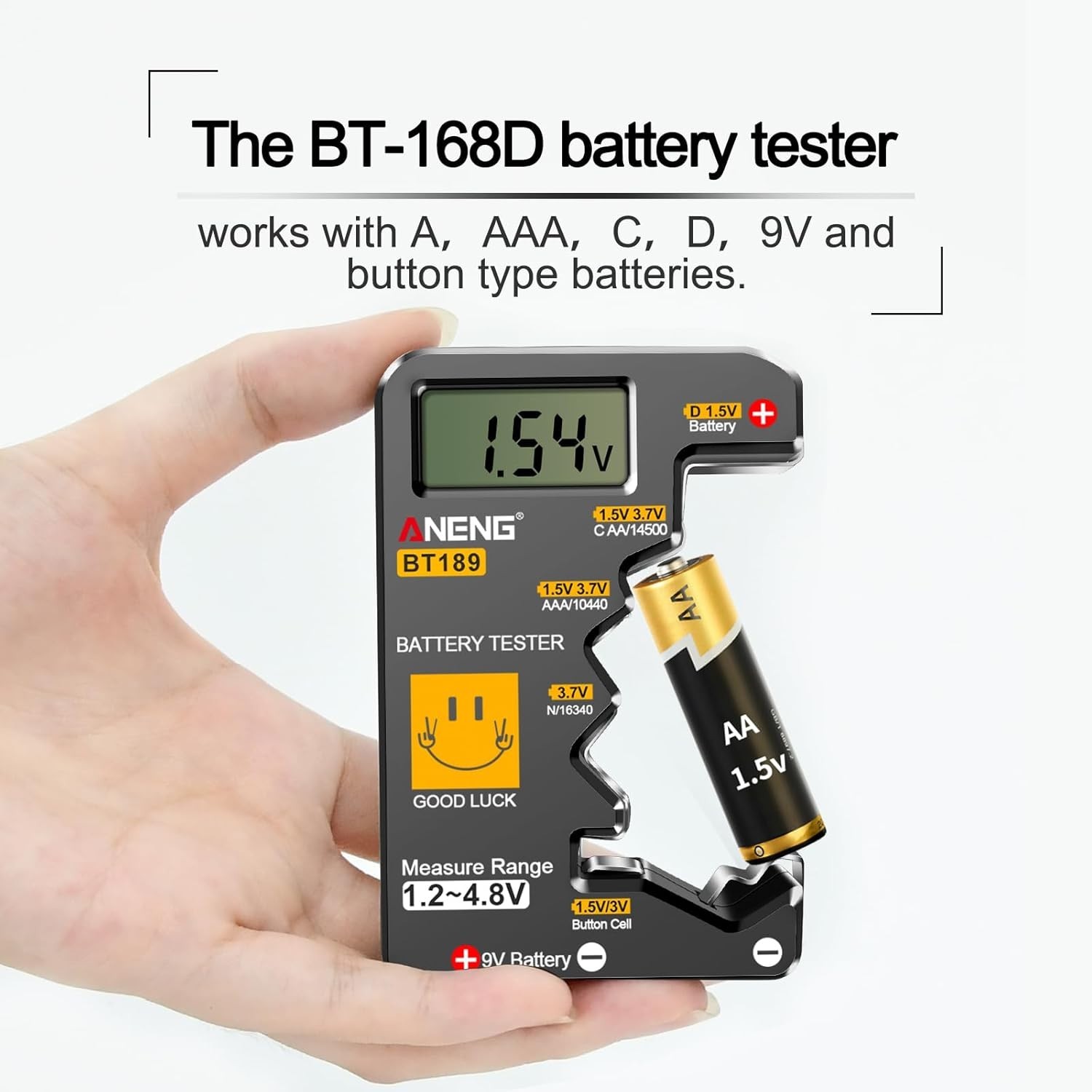 ANENG BT189 Battery Tester for AAA,AA,C,D,9V,F,6F22,1.5V/3V Button Batteries,LCD - Imagen 3