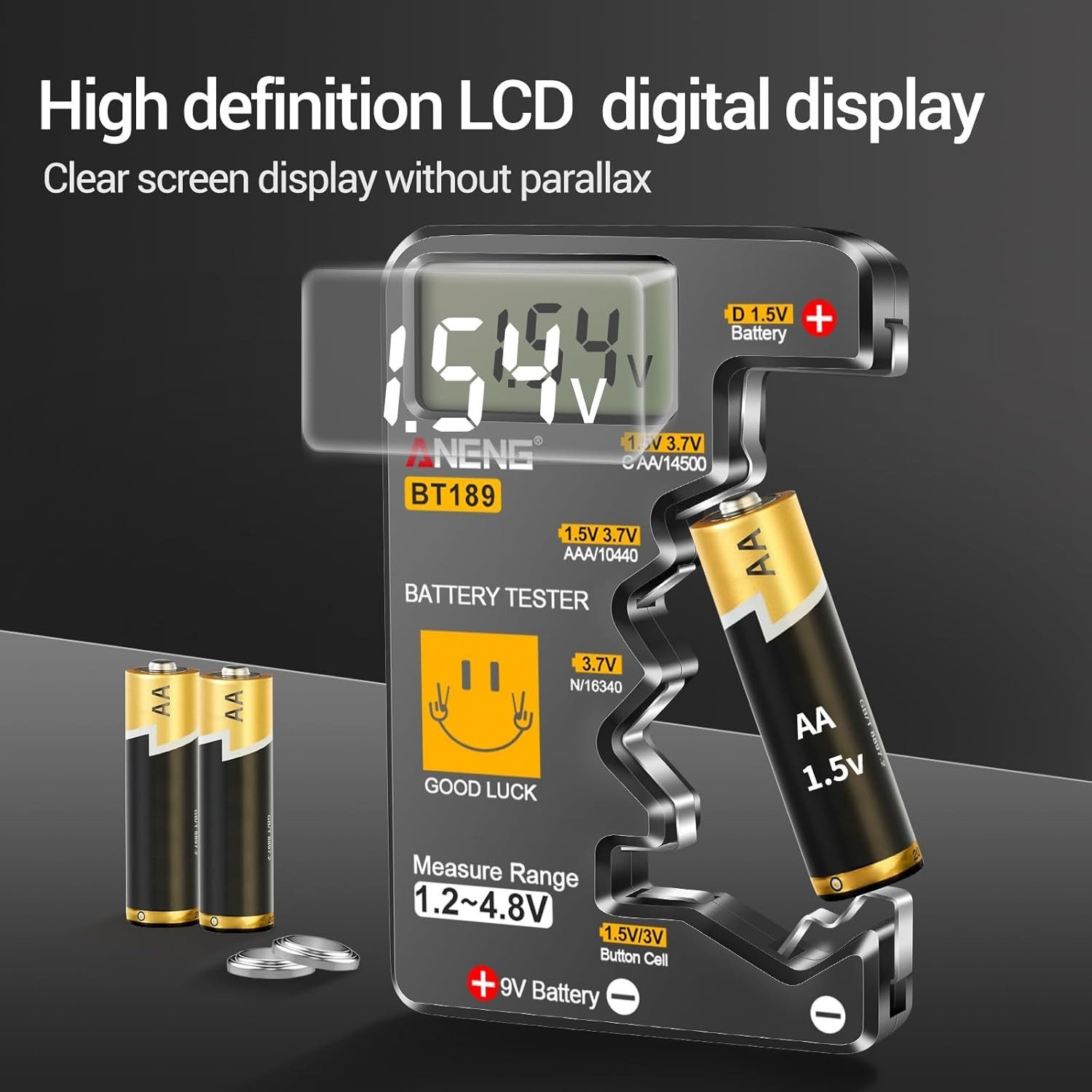 ANENG BT189 Battery Tester for AAA,AA,C,D,9V,F,6F22,1.5V/3V Button Batteries,LCD - Imagen 4