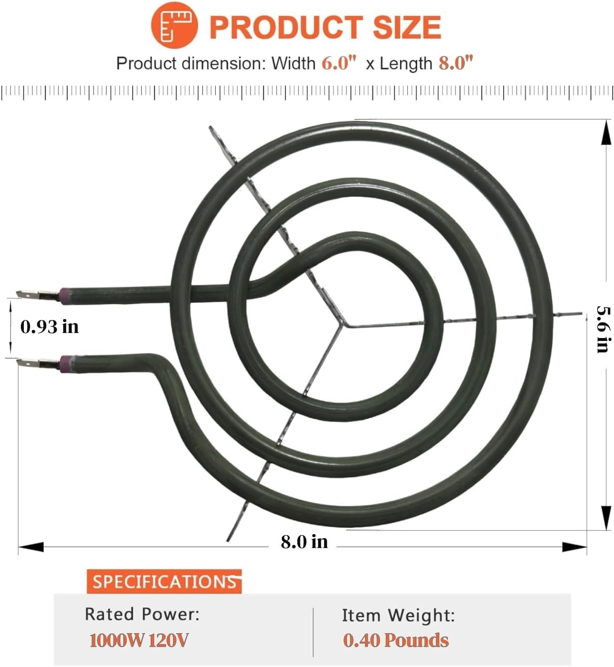 Electric stove burner element, 6″ Hardwick Whirlpool, 3 turns, 1000W, 120V