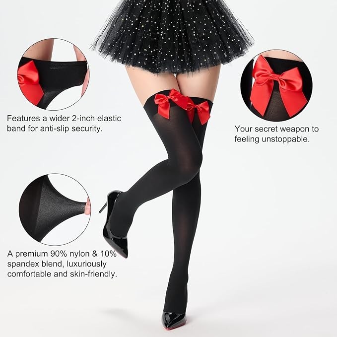 Women's thigh-high stockings with satin bows, snag-resistant, knee-high socks - Imagen 4
