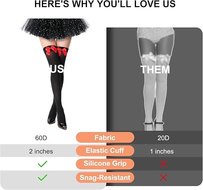 Women's thigh-high stockings with satin bows, snag-resistant, knee-high socks - Imagen 5