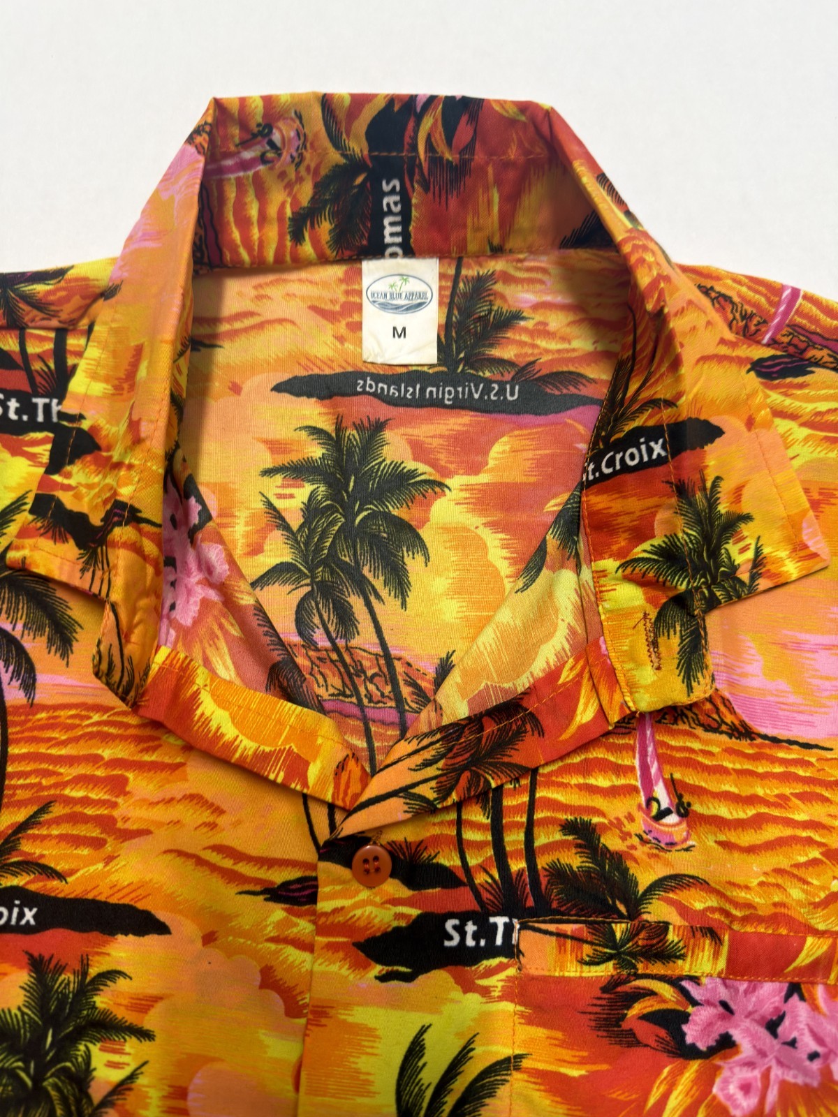 Ocean Blue Apparel Men’s Short Sleeve Button Up Hawaiian Shirt Palm Trees Medium