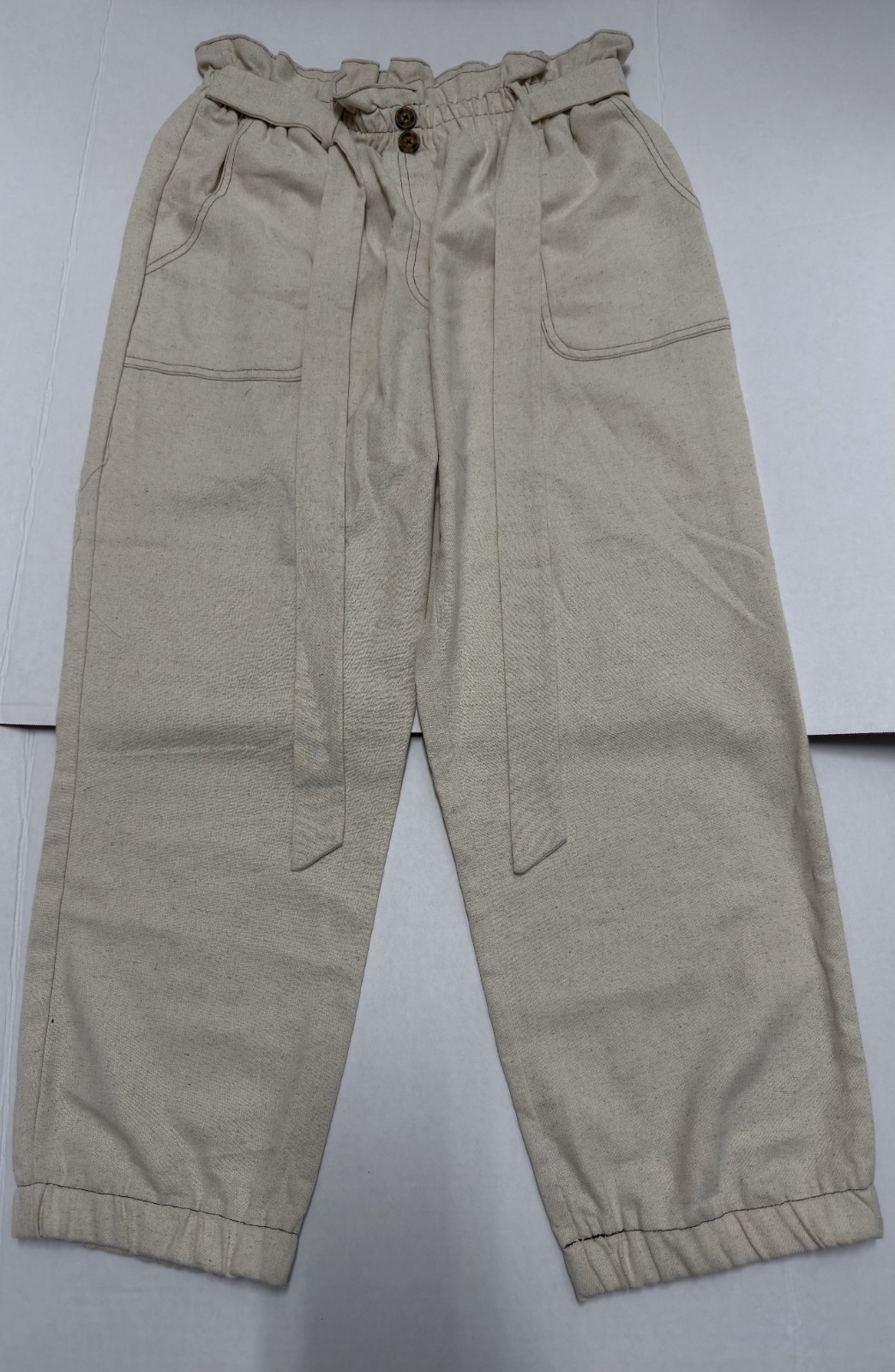 Sienna Sky Beige Pull On Cropped Wide Leg Linen Blend Pants. Size: Large
