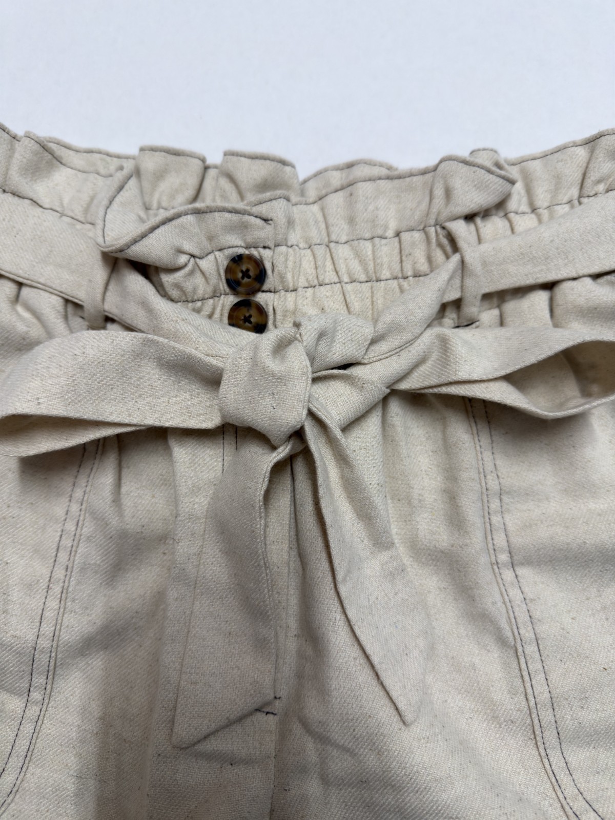 Sienna Sky Beige Pull On Cropped Wide Leg Linen Blend Pants. Size: Large