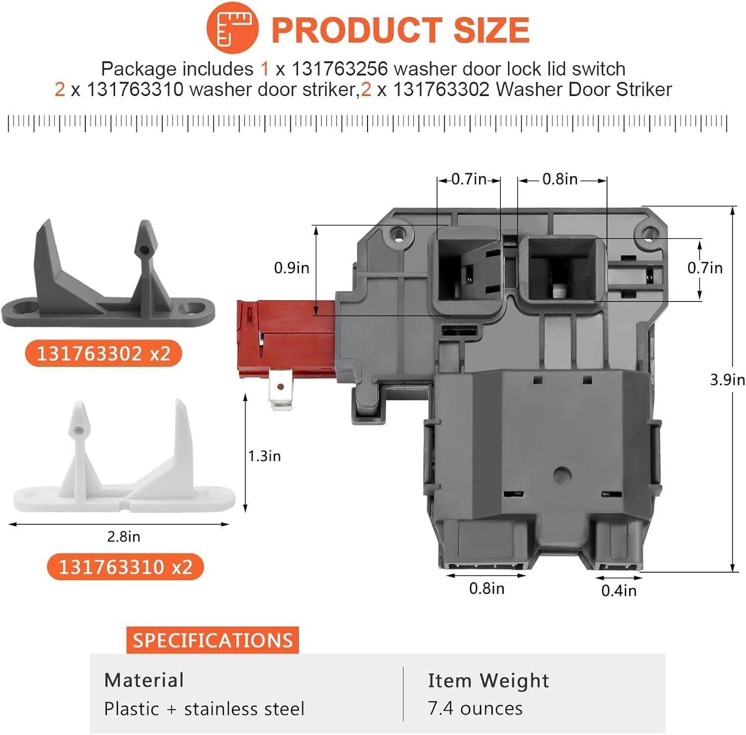 131763202 Washer Door Lock Switch Assembly for Frigidaire, Electrolux AP6285657