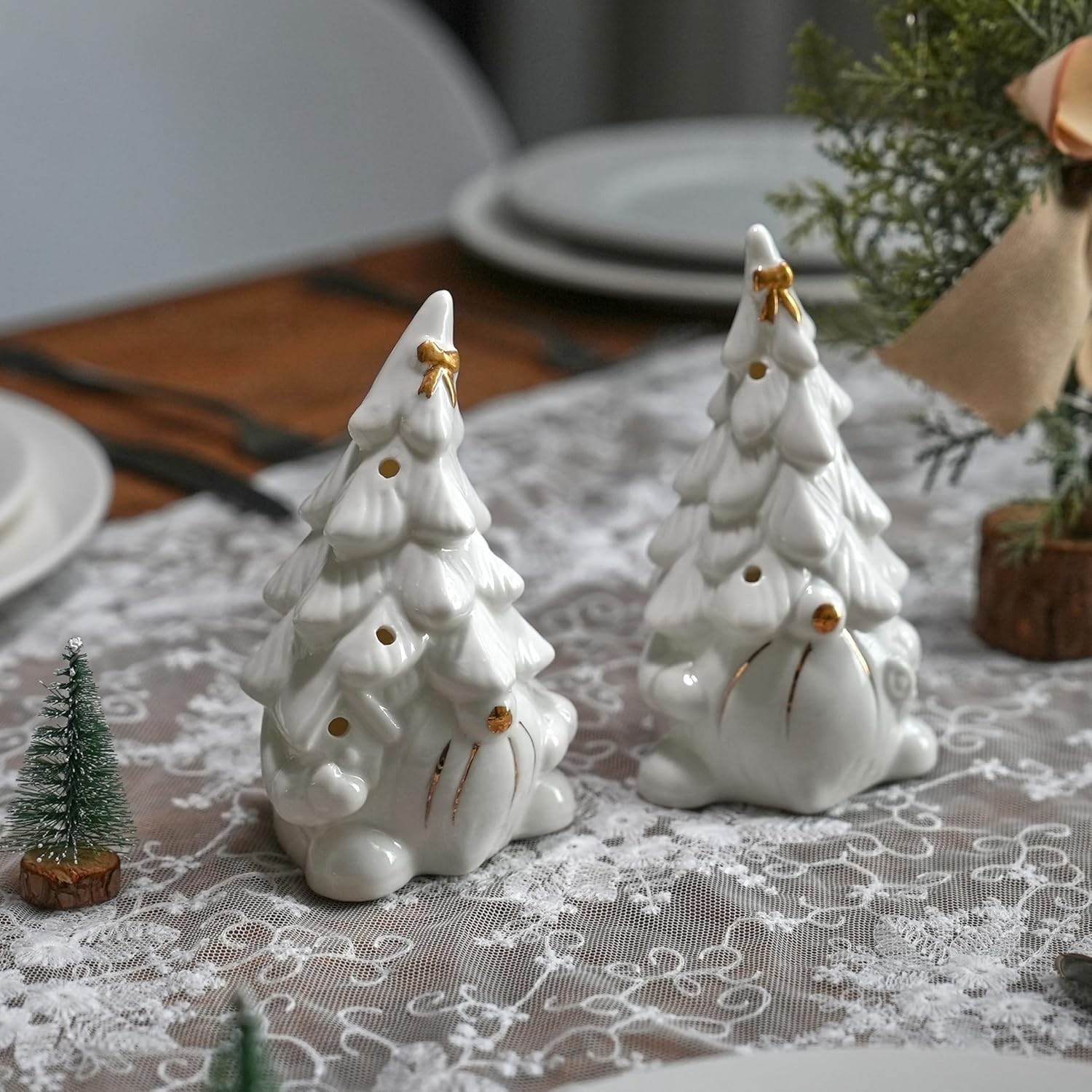 Lighted Christmas Gnome Tree, Faceless Old Man Ceramic Decor