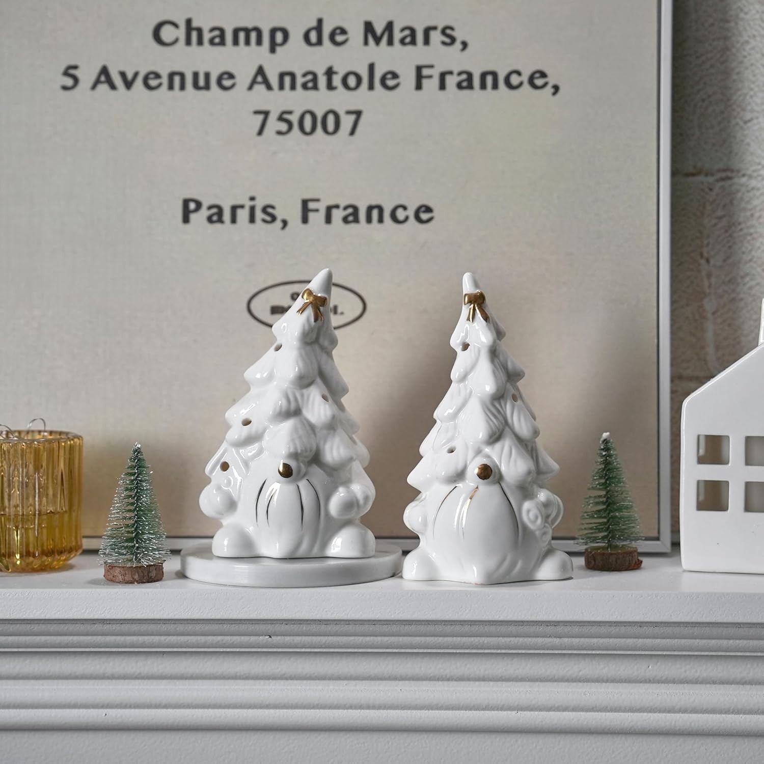 Lighted Christmas Gnome Tree, Faceless Old Man Ceramic Decor - Imagen 3