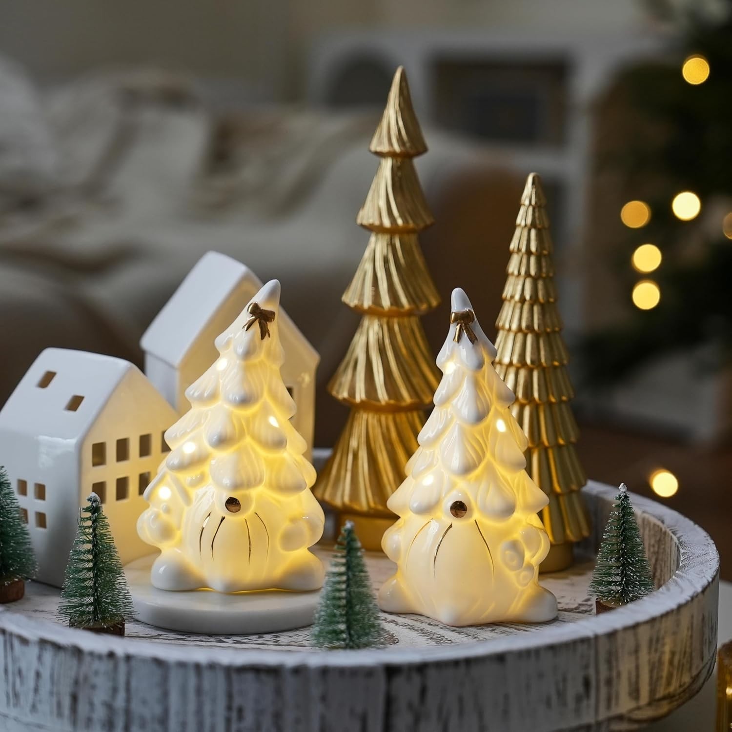 Lighted Christmas Gnome Tree, Faceless Old Man Ceramic Decor - Imagen 5