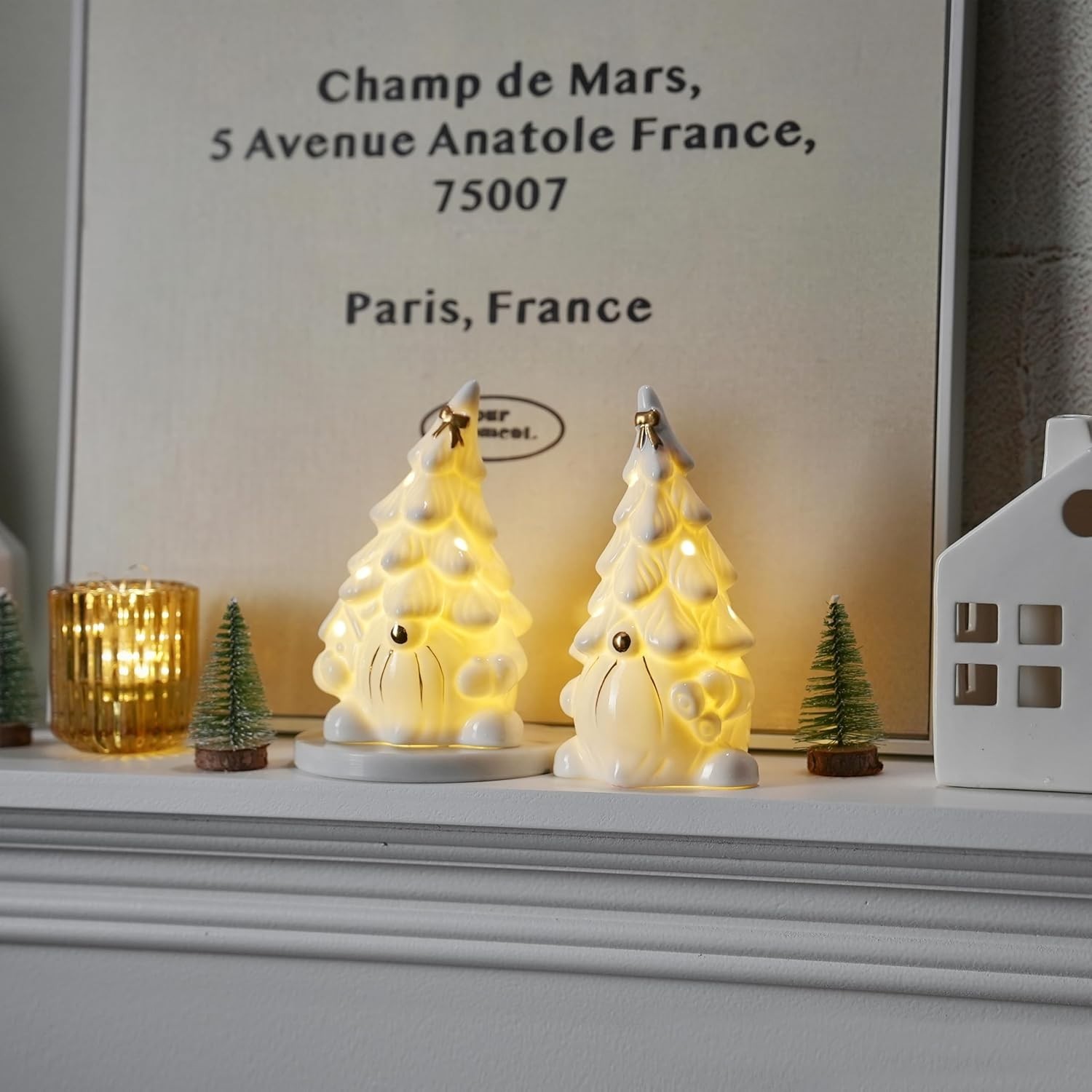 Lighted Christmas Gnome Tree, Faceless Old Man Ceramic Decor - Imagen 6