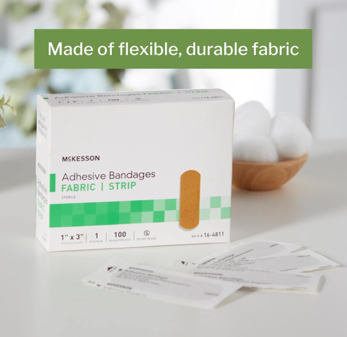 McKesson Adhesive Bandages Size 1″ x 3″ Flexible Fabric Band Aid Strips 16-4811