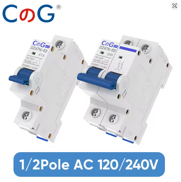 AC Circuit Breaker, 50 A 120V/240V 2-Pole DIN Rail Mount Circuit Breaker