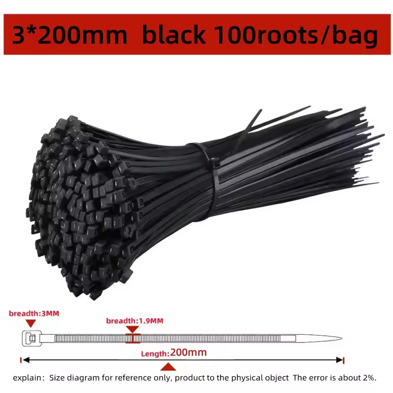 100 BLACK CABLE ZIP TIES Heavy Duty UV Resistant UL 1/8 in x 8 in