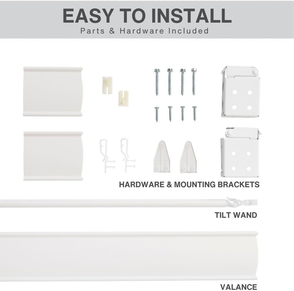 Cordless Faux Wood Blinds, 11"W x 72"L, Smooth, Snow White, 2" Horizontal Slats - Imagen 5