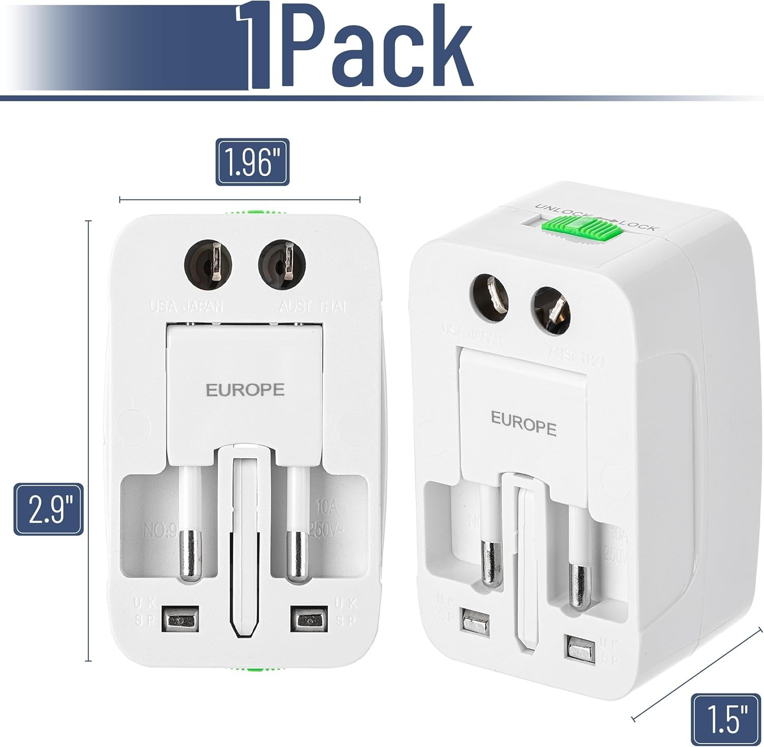 Universal Adapter For Plugs USA, EUR, UK, Australia and India, All in One