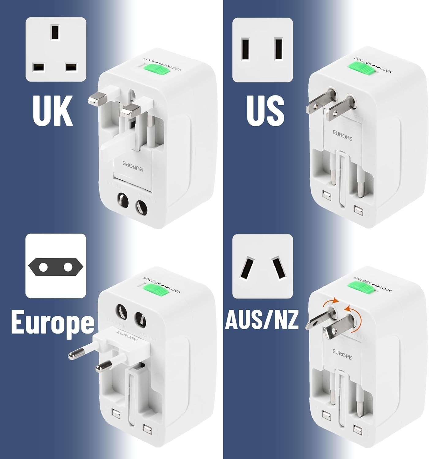 Universal Adapter For Plugs USA, EUR, UK, Australia and India, All in One - Imagen 3