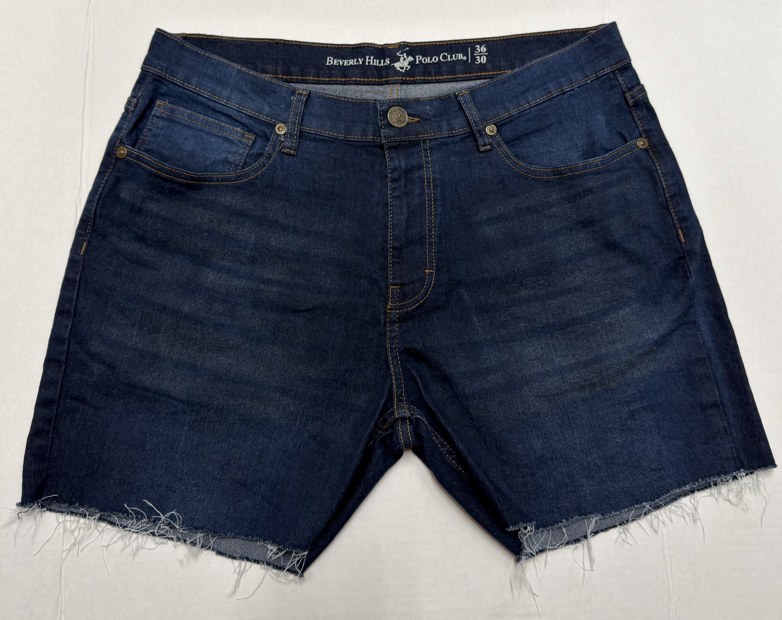 Beverly Hills Polo Club Mens Denim Jean Shorts Flat Front Size 36 Blue