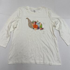 Kim Rogers White Orange Graphic Women's Ladies 3/4 Sleeve Top T-Shirt X-Large XL