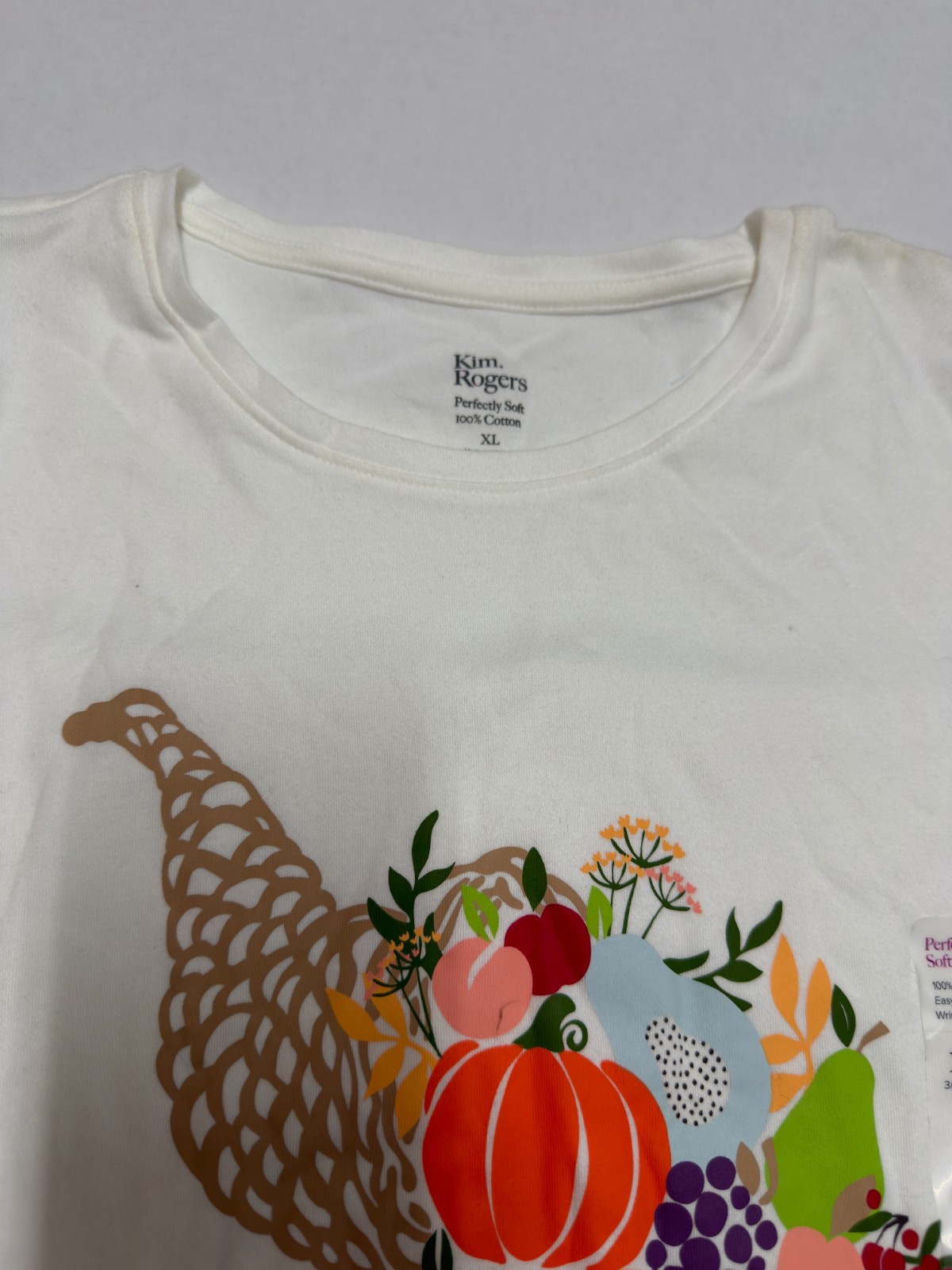 Kim Rogers White Orange Graphic Women’s Ladies 3/4 Sleeve Top T-Shirt X-Large XL