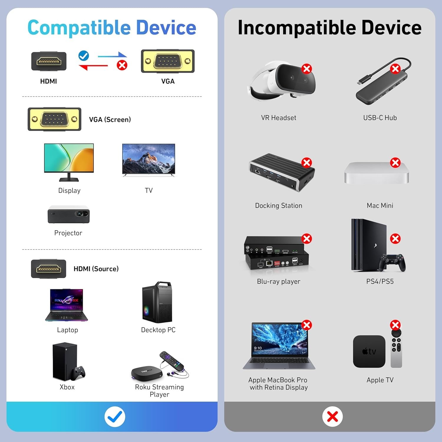 HDMI to VGA Cable Adapter Converter for HDTV PC Desktop Monitor Laptop 4K Video - Imagen 7