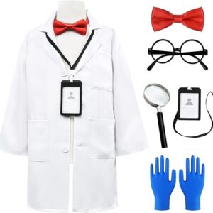 Doctor Scientist Costume for Kids Pretend Play White Lab Coat with Accessories