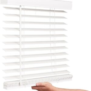 Cordless Faux Wood Blinds, 11"W x 72"L, Smooth, Snow White, 2" Horizontal Slats