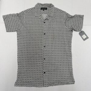 Free Planet Men’s White With Geometric Pattern Casual Short Sleeve Button Up M