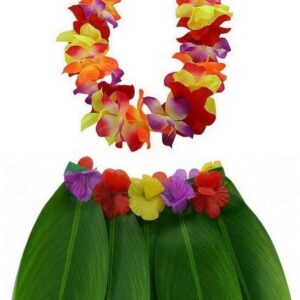DomeStar Leaf Hula Skirt and Garland Set, Hawaiian Style Halloween Dress Costume