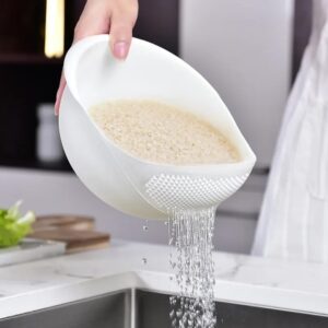 Rice Strainer, Washing Strainer, Plastic Strainer for Beans and Peas, White