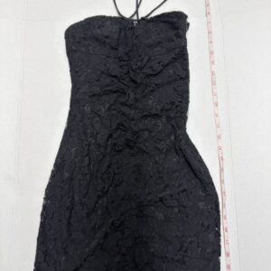 Zara Women's Satin Effect Pleated Lace Trim Mini Dress EJ3 Black Extra Small