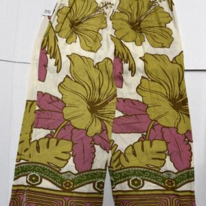 Rose & Olive Floral Sheer Wide Leg Pants Womens Size Small Green Drawstring