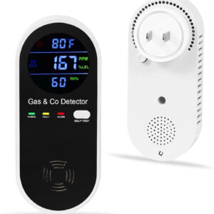 4-in-1 Carbon Monoxide Detectors, Natural Gas Leak Detector with Plug-in & Batte