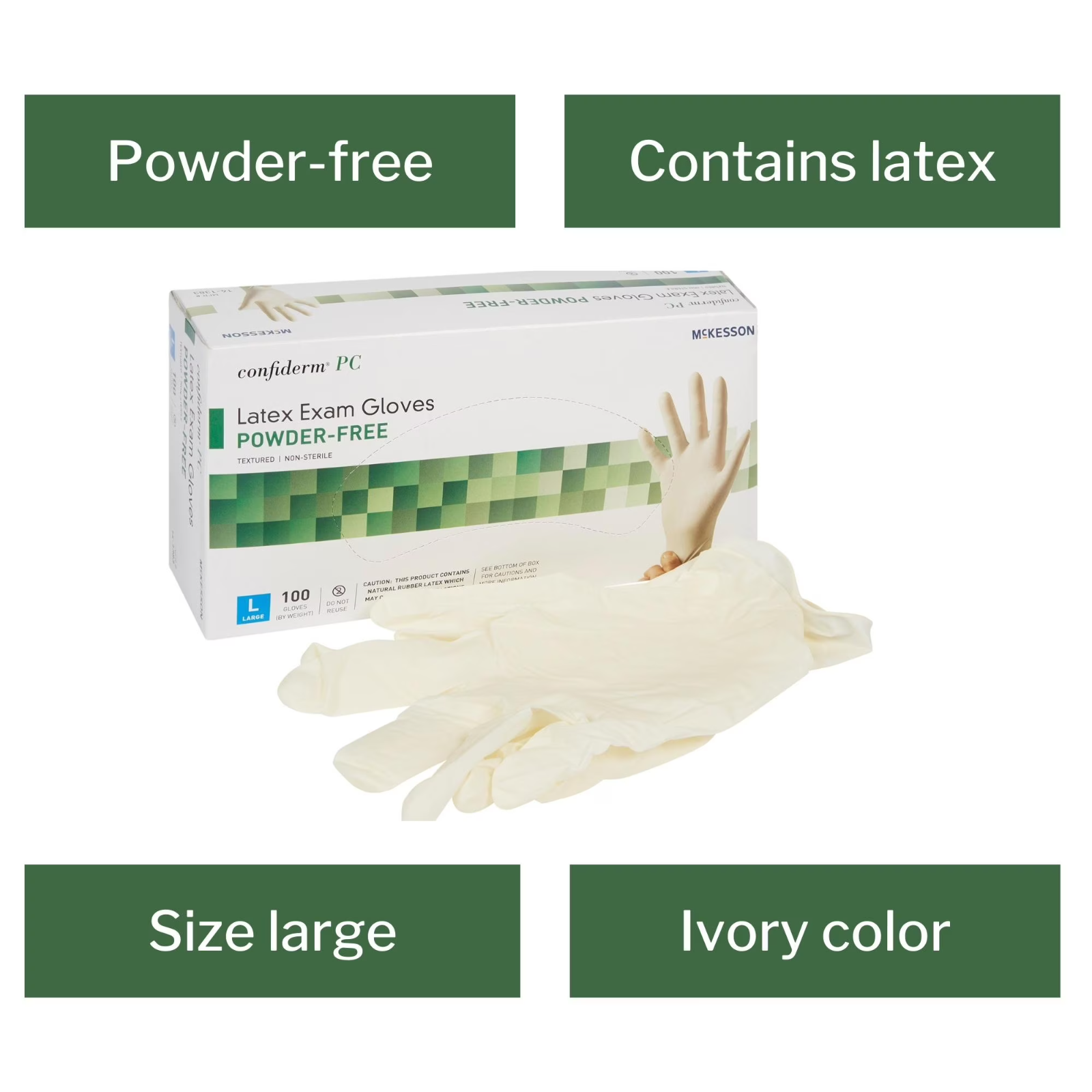 McKesson Confiderm Latex Exam Gloves Large Powder Free 100 Count Case - Image 7