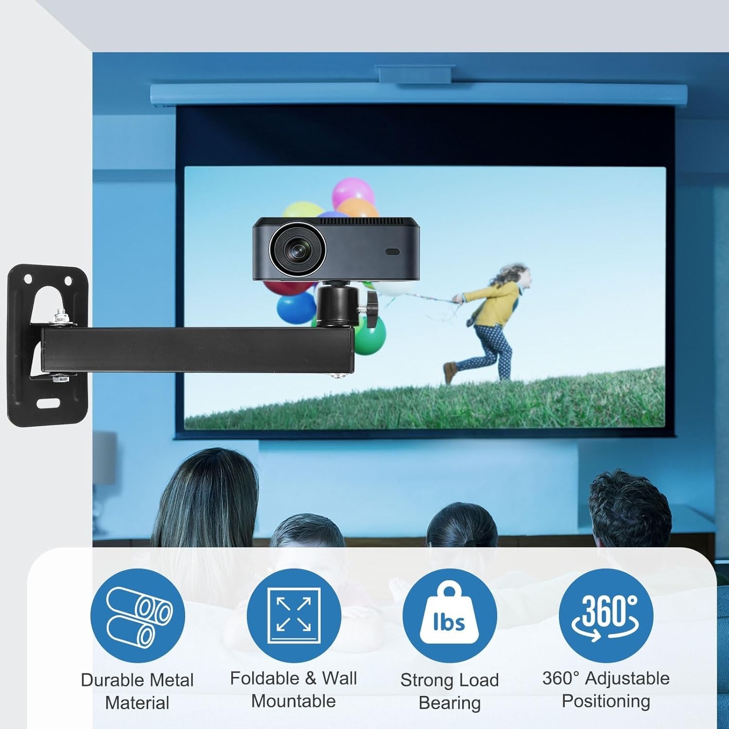 MECCANIXITY Foldable Projector Wall Mount 360° Adjustable 1/4 Screw - Image 3